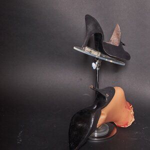 1950s Black Suede Pointy Heels Shoes